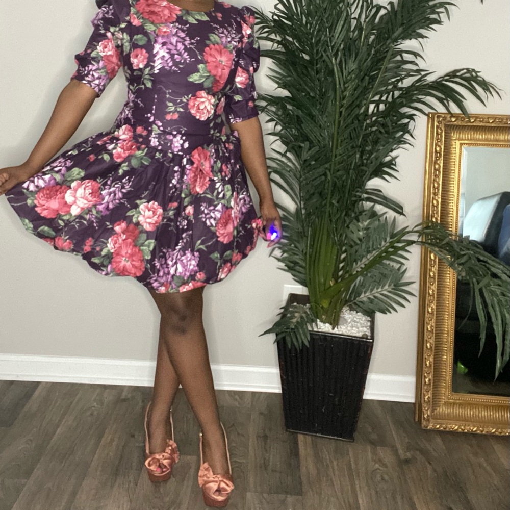 vintage Purple floral bow dress